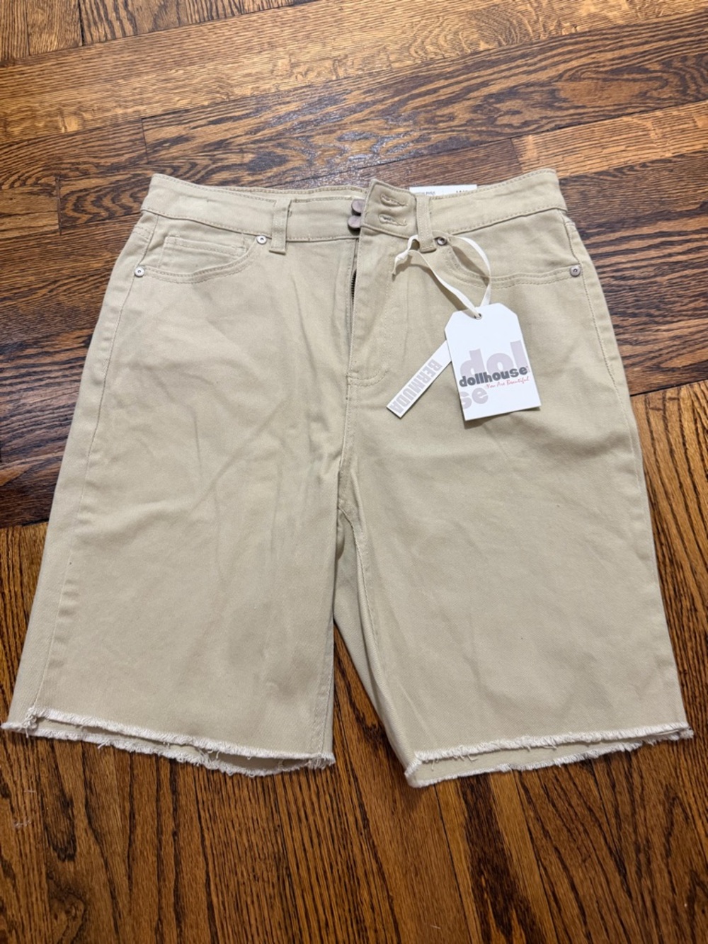 dollhouse Beige High-Rise Bermuda Shorts